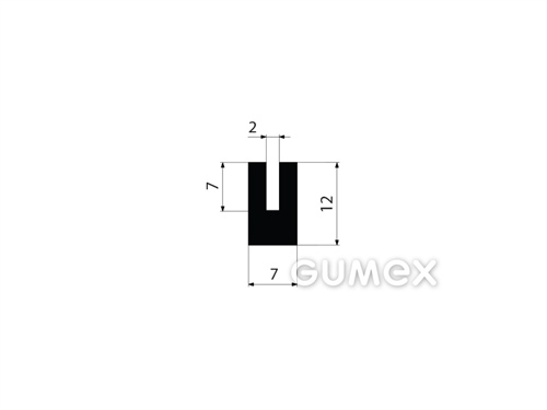 Pryžový profil tvaru "U", 12x7/2mm, 60°ShA, NBR, -40°C/+70°C, černý